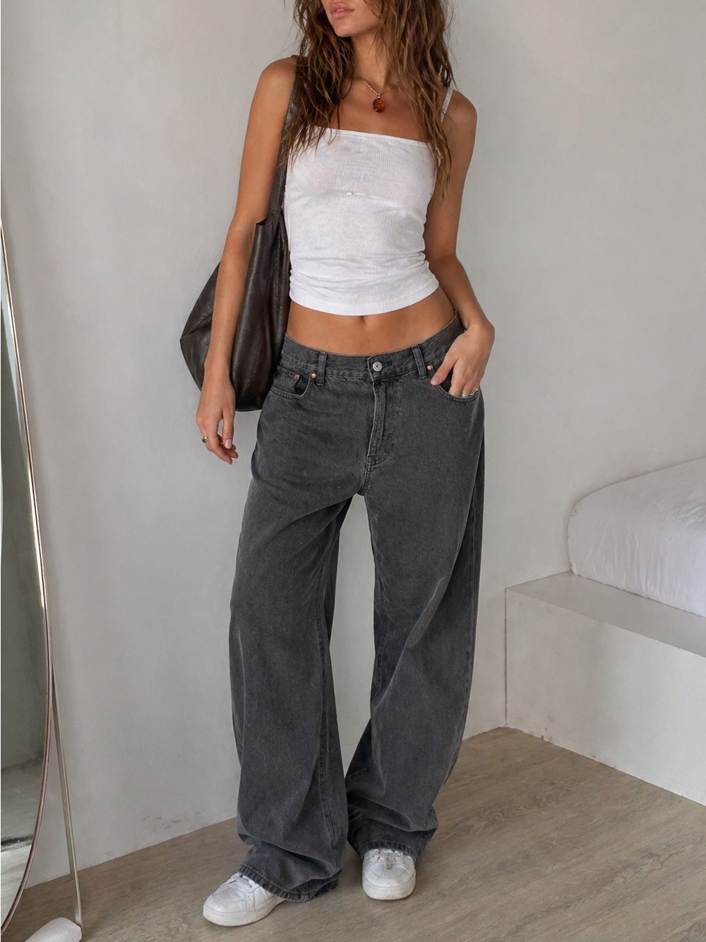 Abercrombie & Fitch Washed Black Wide Leg Jeans